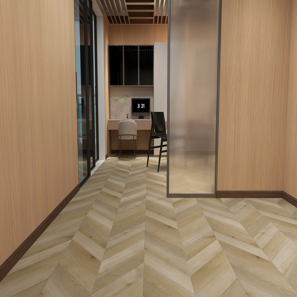 Плитка ПВХ-кварцвинил STRONG STEP Шампань CHEVRON Франц. елочка 610х125х5 (1,22м2), 4V фаска