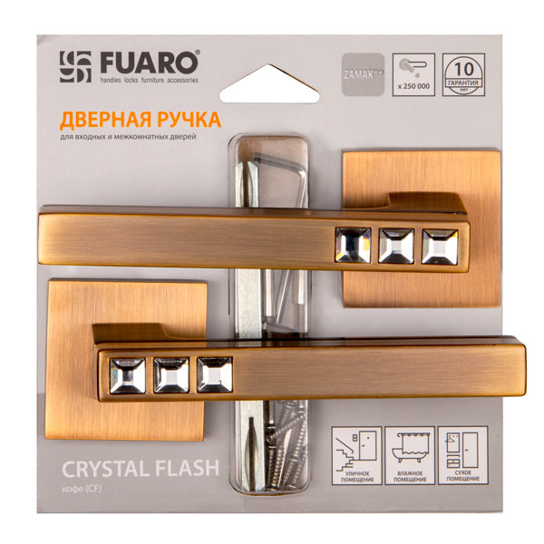 Ручка дверная Fuaro CRYSTAL FLASH на квадратной розетке