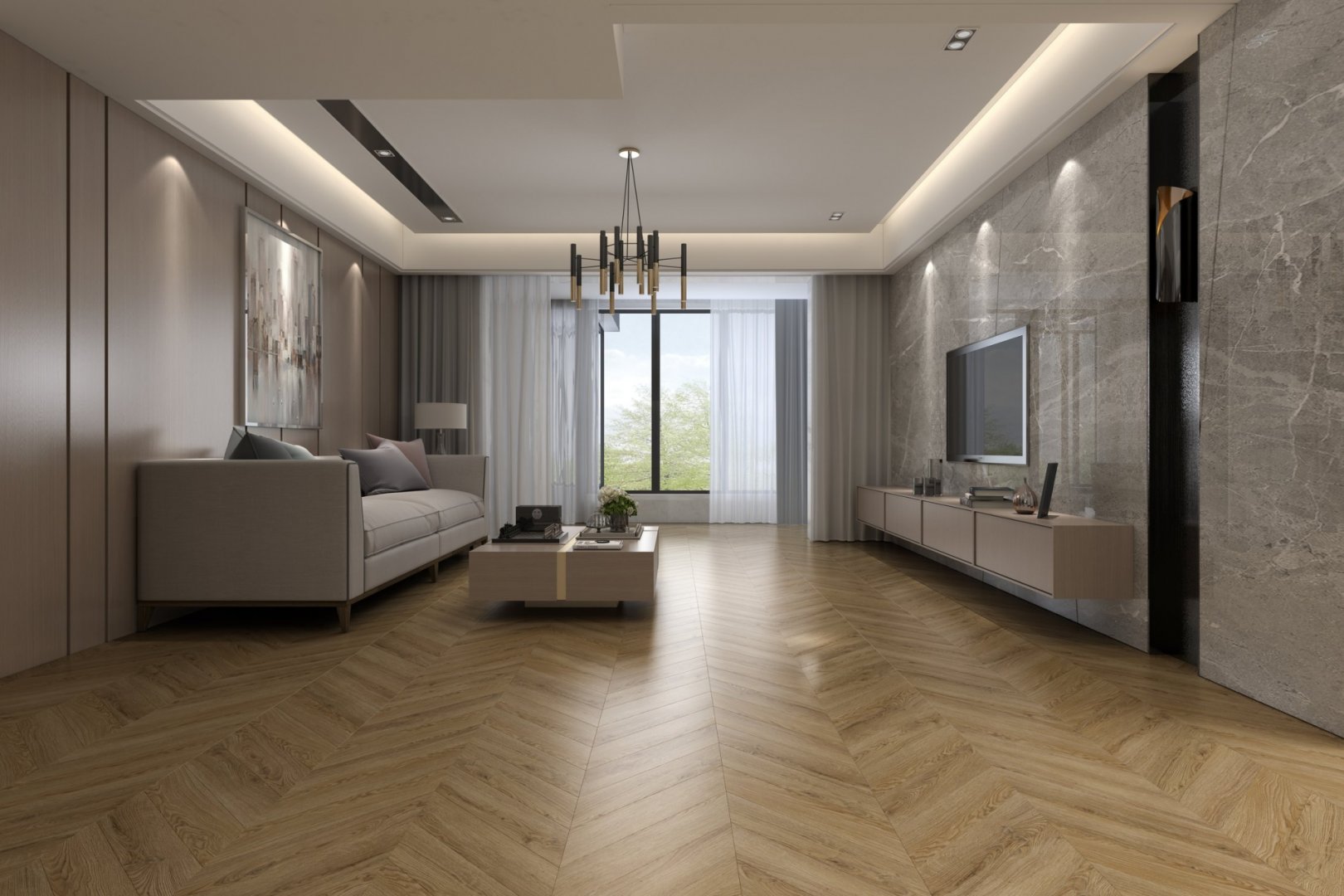 Плитка ПВХ клеевая Damy Floor Лувр Chevron  600х127х2,5 (3,048м2), 4V фаска