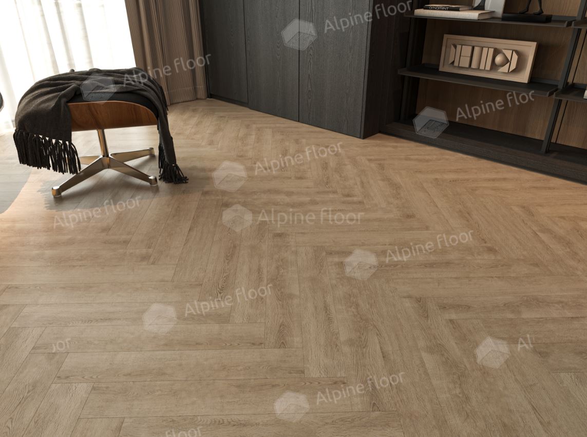 Ламинат Alpine Floor Дуб Прованс LF102-7 Herringbone 8 606х101х8 (2,203м2), защелка (Click), 4V фаск