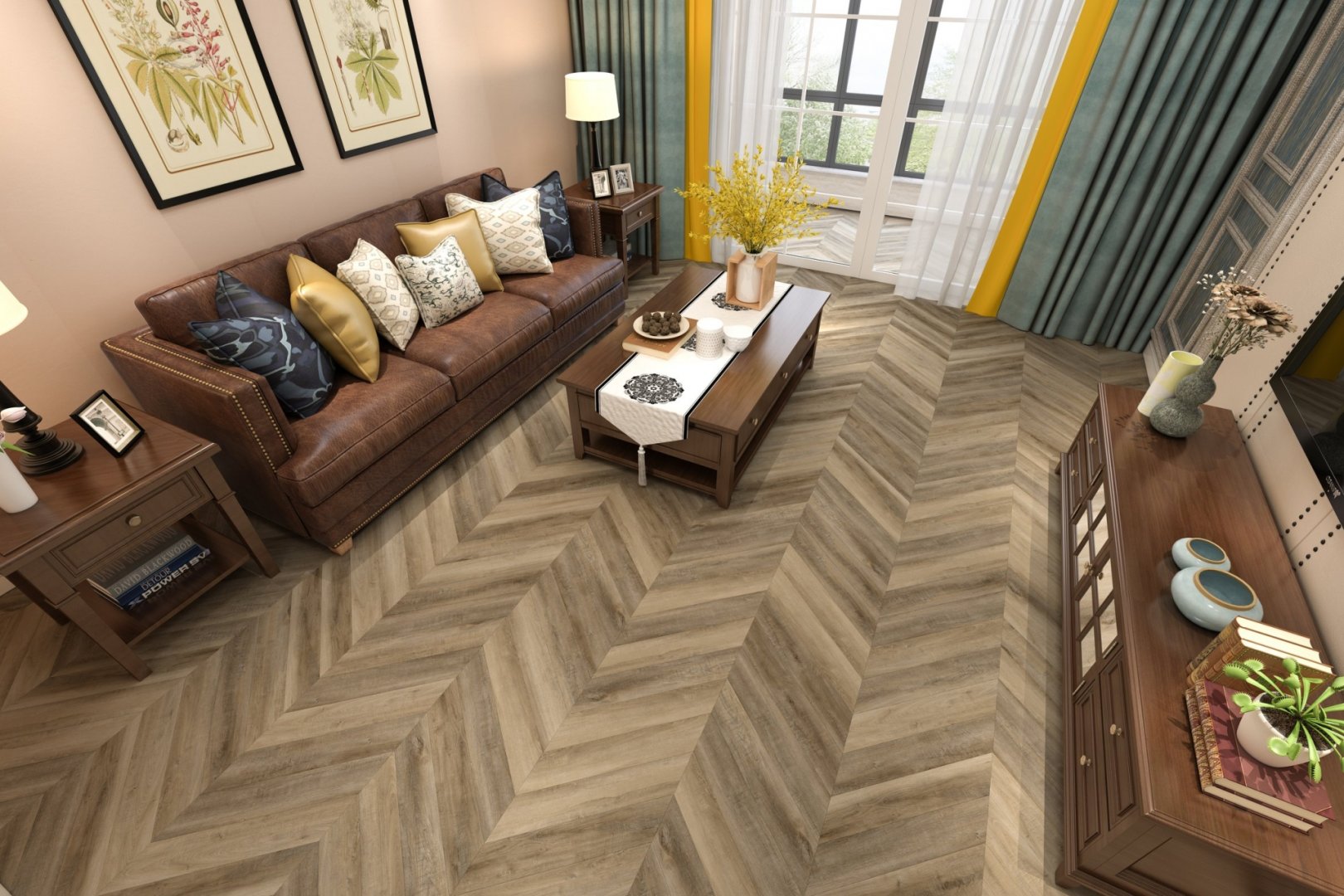 Плитка ПВХ-кварцвинил Damy Floor Амбуаз Chevron 5мм 600х127х5 (1,676м2), 4V фаска