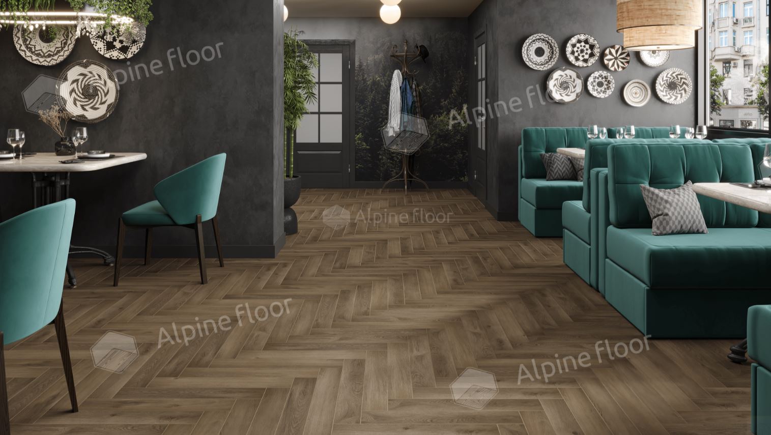 Ламинат Alpine Floor Дуб Анжу LF102-11 Herringbone 8 606х101х8 (2,203м2), защелка (Click), 4V фаска