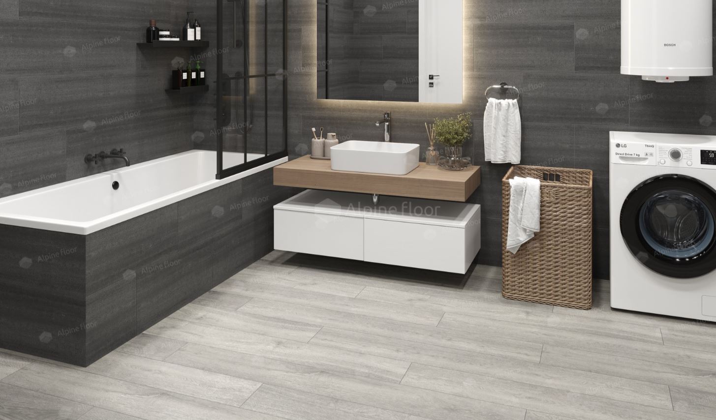 Плитка ПВХ замковая Alpine Floor Дуб платина ABA ECO 7-14 Premium XL 1524х180х8 (2,195м2), с подложк