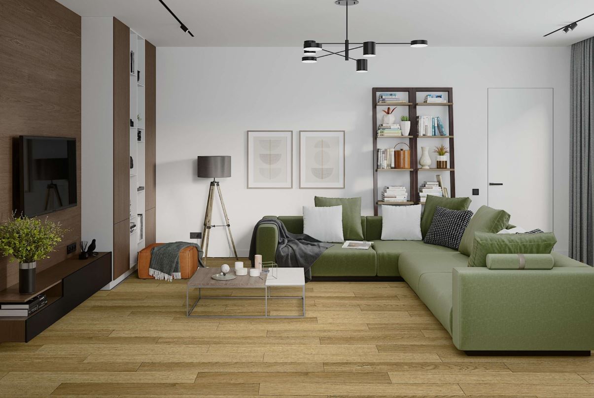 Плитка ПВХ-кварцвинил Damy Floor Дуб Золотой Family 1220х180х4 (2,635м2), 4V фаска