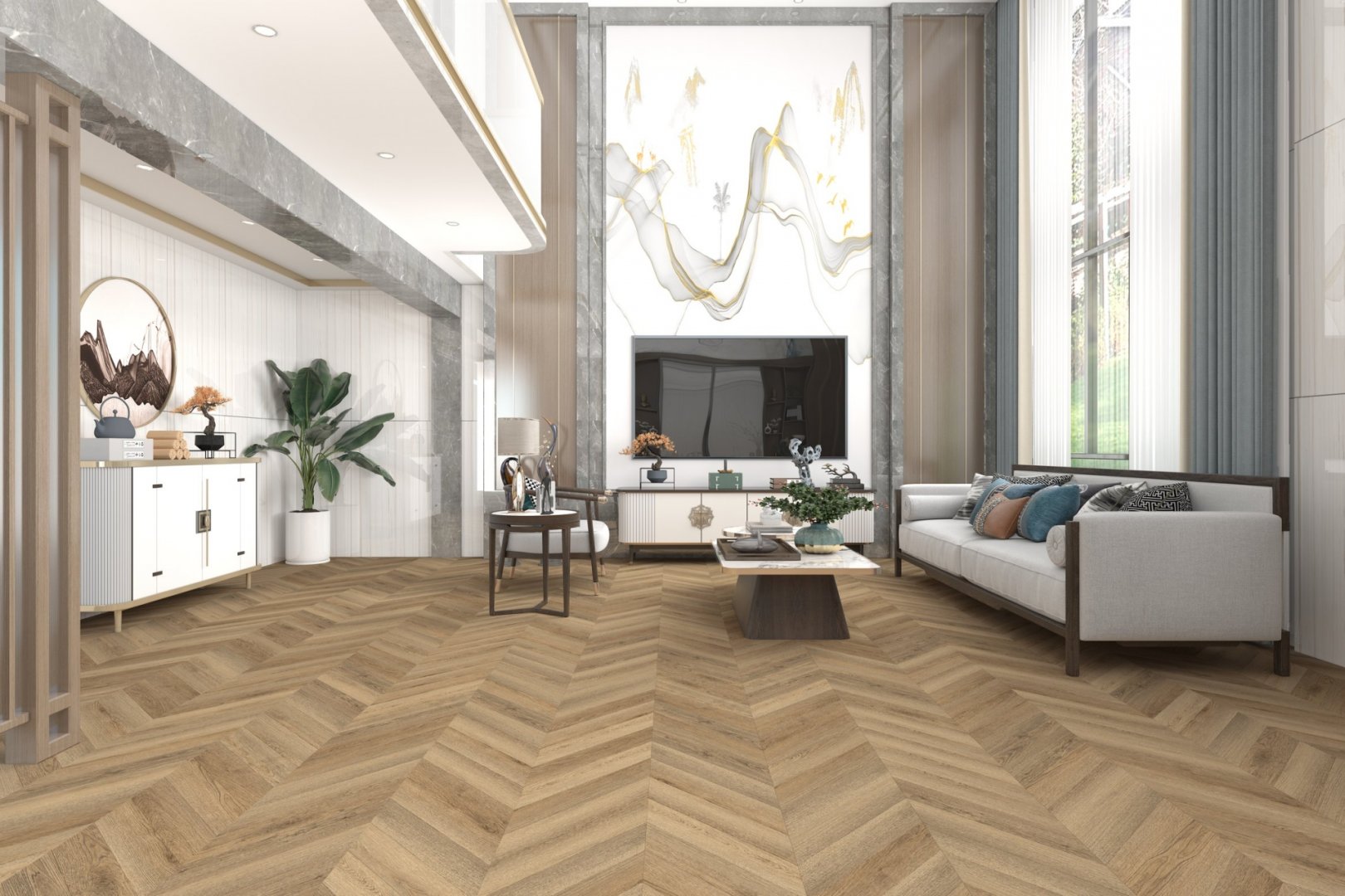 Плитка ПВХ-кварцвинил Damy Floor Сен-Клу Chevron 5мм 600х127х5 (1,676м2), 4V фаска