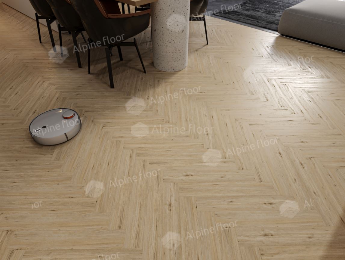 Ламинат Alpine Floor Дуб Лион LF102-1 Herringbone 8 606х101х8 (2,203м2), защелка (Click), 4V фаска
