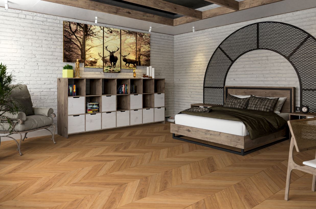 Плитка ПВХ клеевая Damy Floor Монсоро Chevron  600х127х2,5 (3,048м2), 4V фаска