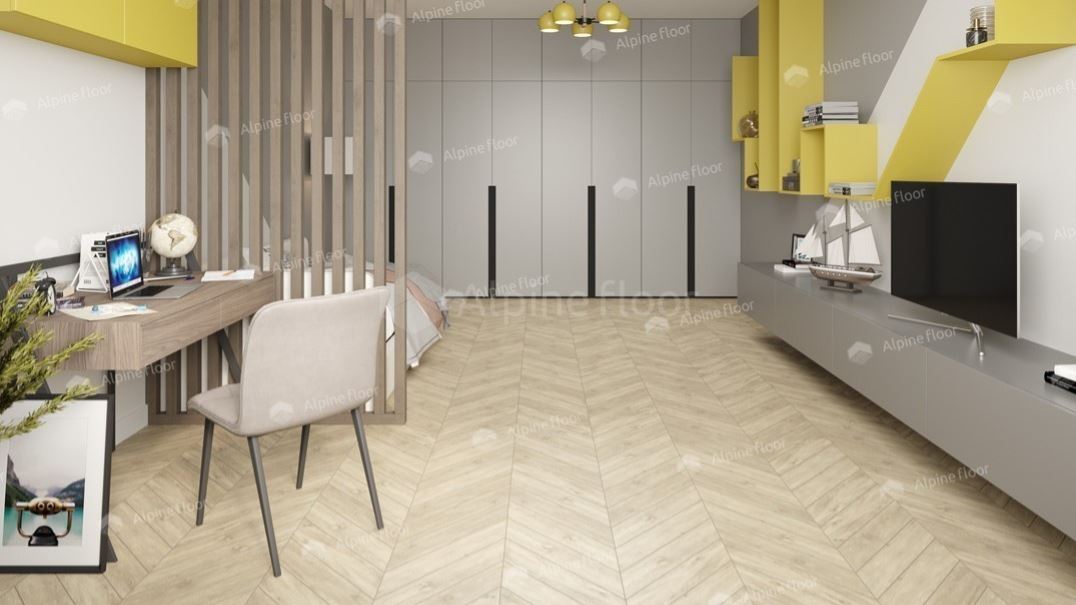 Плитка ПВХ клеевая Alpine Floor Сонома ECO 20-7 Chevron Alpine 555х127х2,5 (1,974м2), 4V фаска